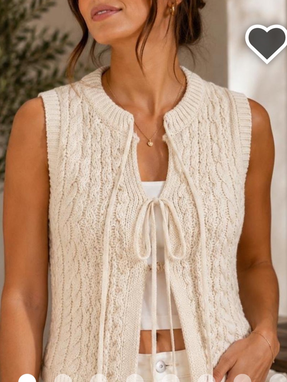 Joie Cable-Knit Tie-Front Vest in Cream